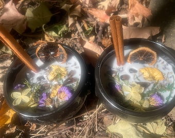 Bougie en cristal brassant les sorcières, bougie de chaudron d'Halloween, bougie d'autel, bougie saisonnière d'automne Samhain, décoration de centre de table d'Halloween fait main