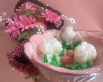 Easter Bunny  Candle in attractive Ceramic Bowl, Easter Decoration, Easter Table Centerpiece, Handmade Soy Candle, Housewarming Gift