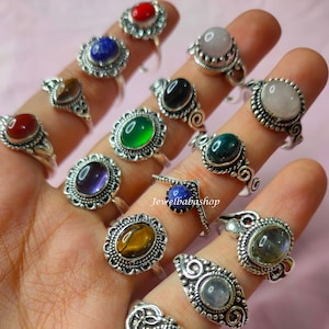 Multi Gemstone Ring Lot: 925 Sterling Silver Plated, Handmade Jewelry
