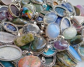75Pcs Wholesale Pendant Lot, Mystery Pack Of Pendants, Natural Gemstone Pendants, Big Stone Pendants , Pendants For Making Necklaces