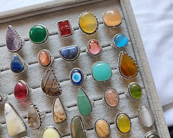 Mystery Gemstone Rings Pack: Silver Plated Brass Rings for Women