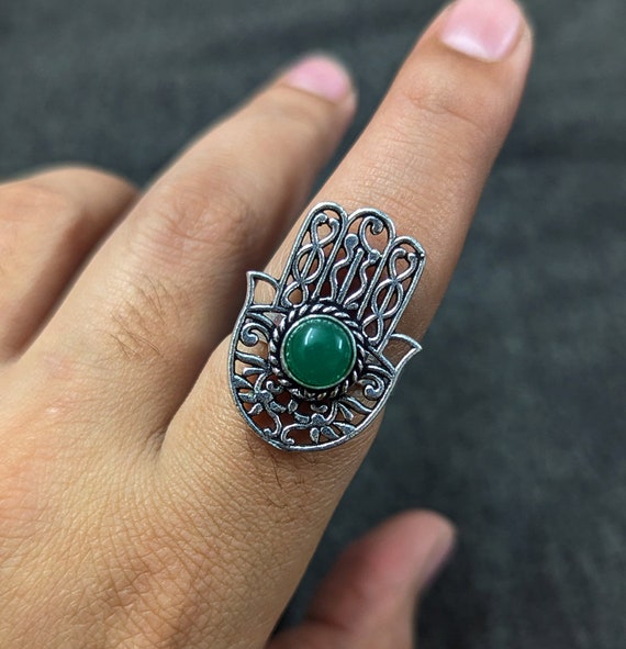 Green Onyx Ring, 925 Sterling Silver Plated Onyx Gemstone Ring, buddha hand  Ring, Gifts For Her, Birthday Gifts, Anniversary Gifts
