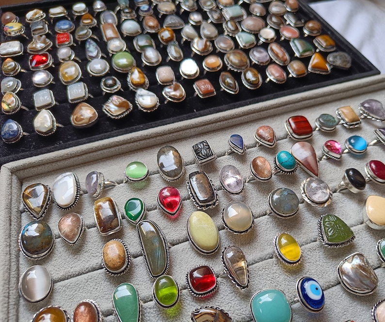 Multi Gemstone Mixed Rings Wholesale Lot, 925 Sterling Silver Plated Rings, Handmade Jewelry Ring, Minimalist Ring Lot, Bulk Ring, Jewelry image 5