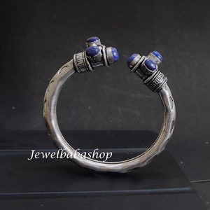 Natural lapis lazuli bangle, 925 sterling silver plated gemstone bangle for her, Adjustable Open Cuff, Designer Bangle, Ladies Bangle, Gift