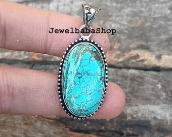 Sterling Silver 925 boho pendant Turquoise Pendant for Women Natural Turquoise Jewelry statement pendant Gypsy pendant