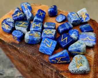 Lapis lazuli crystal runes stones set viking elder futhark divination spiritual healing crystals and stones