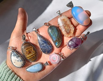Amethyst & Mixed Gemstone Pendant Lot: Vintage Silver Polish Pendants