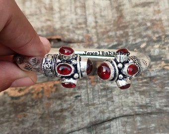 Garnet Bangle, 925 Sterling Silver Plated Bangle Bracelet, Handmade Women Bangle, Gemstone Bangle, Unique Gift, Stone Jewelry, Gift For Her