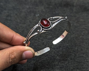 Beautiful Garnet Bangle, Oval Shape Garnet Gemstone Bangle Bracelet, Adjustable Bangle, Handmade Bangle Gift For Her, Gemstone Bangle Gift