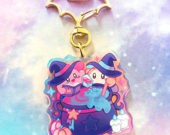 Kirby and Waddle Dee Makin Magic || 2." Double Sided Rainbow Acrylic Charm Front Side Epoxy