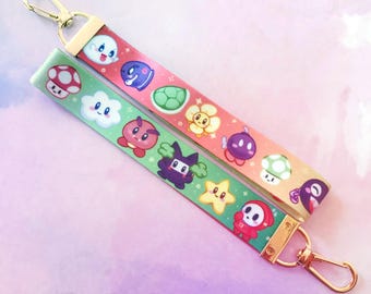 Mushroom Kingdom || Wristlet Lanyard | Fabric Key Holder, Silver Clasp