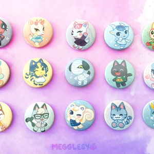 ACNH || 1.5&quot; Circle Buttons || 15 Animal Villager Options || for backpacks tote bags purses clothing etc
