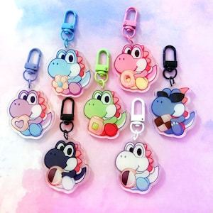 Yoshi Cookie || 2" Double Sided Acrylic Charms || Blue Purple Pink Green Black White Boshi || Cute Keychain Accessory || For Bags Backpacks