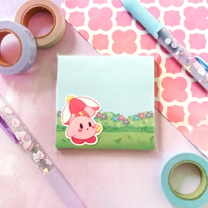 Kirby's Parasol Stroll 3" Sticky Notes with Vinyl Sticker || Custom Post-it® Notes || Pastel Aesthetic