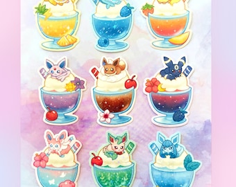 Eeveelution Ice Cream Float Stickers || Holographic Sparkle Vinyl