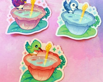 Birdie Teacup Stickers | Holographic, Waterproof 2.5"