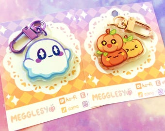 Ghost & Pumpkins || 1.5" Double Sided Acrylic Charms Front Side Epoxy Keychain