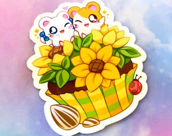 HamHams Sunflower Cupcake || 2.5" Glossy Vinyl Sticker