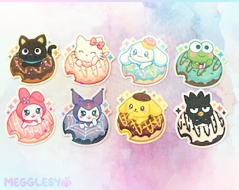 Kitty Friends Donut Holographic Vinyl Sticker | Waterproof Kawaii Anime Art
