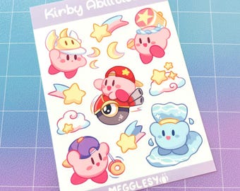 Kirby Abilities 3 || A6 Glossy Vinyl Sticker Sheets