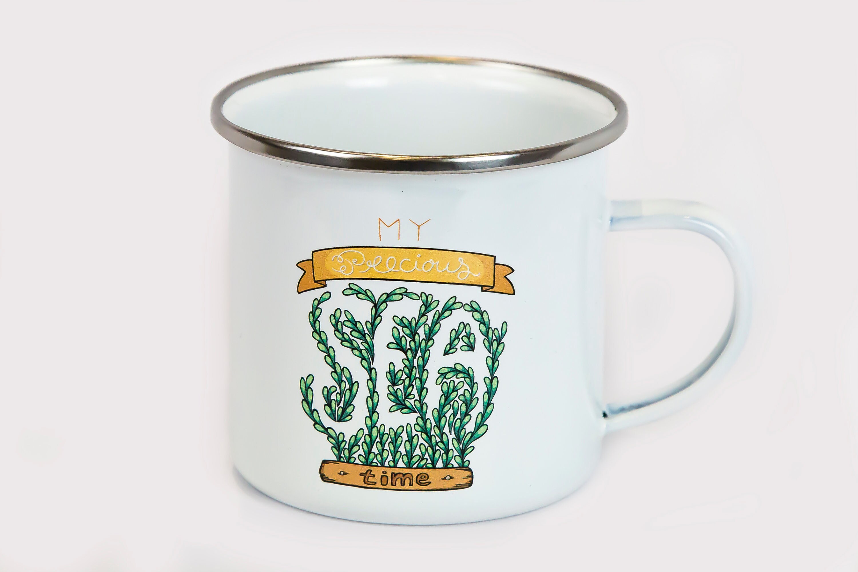 Mug en Métal Émaillé Illustration Mer Algues Phrase