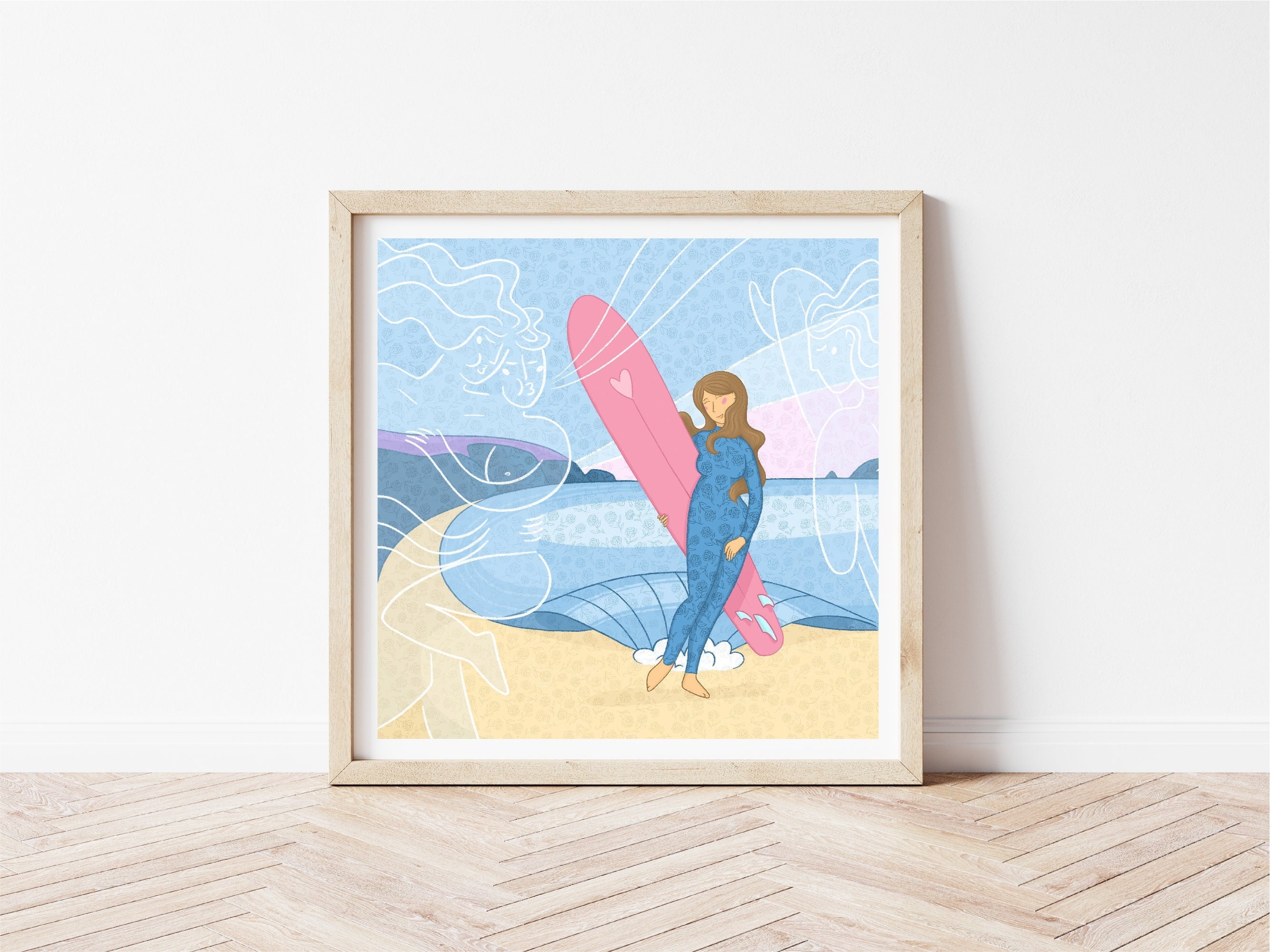 Affiche 20x20 Bretagne Spot de Surf Goulien Surfeuse Vénus