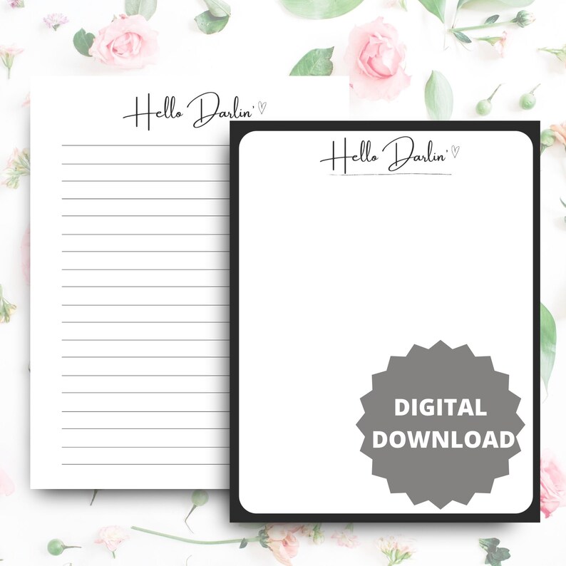 MINIMALIST Hello Darlin' Letter Writing Paper, PRINTABLE Stationery ...