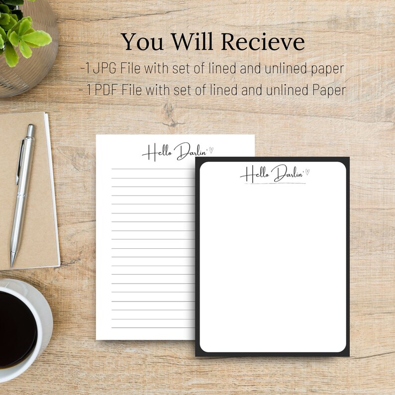 MINIMALIST Hello Darlin' Letter Writing Paper, PRINTABLE Stationery ...