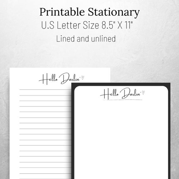 MINIMALIST Hello Darlin' Letter Writing Paper PRINTABLE - Etsy
