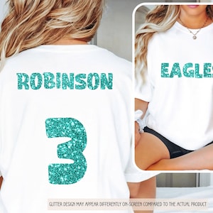 Camiseta personalizada con el nombre del equipo, camiseta de fútbol con purpurina, camiseta de mascota, regalo para mamá, idea de regalo de Navidad, camiseta sin mangas con espíritu escolar, camiseta de entrenador para el día del partido, baile