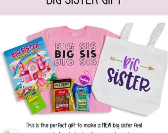 Big Sister Gift for Girls Custom Shirt Big Sis Present Bundle for Toddler Big Sister Care Package Bath Bomb Collection Gift New Big Sis