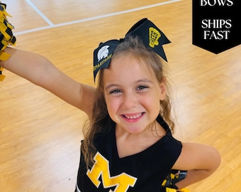 Fiocco personalizzato con nome e glitter per le cheerleader, elastico per capelli per mascotte giovanile, regalo per bambini per compleanno, spirito scolastico, fiocchi abbinati, fiocco personalizzato per il giorno della partita della squadra di cheerleader