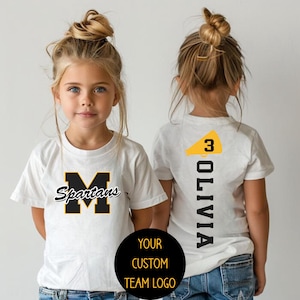 KIDS Custom Team Name Shirt Glitter Football Youth T Mascot Shirt Gift for Birthday School Spirit Matching Tee Cheer Team Game Day Dance Tee