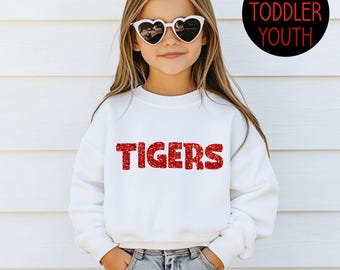 Youth Custom Team Name Sweatshirt Toddler Glitter Football Shirt Mascot Crewneck Gift for Kids Christmas Gift Idea School Spirit Cheer Crew