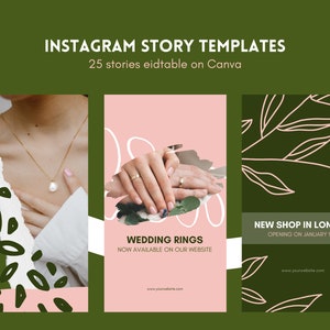 Instagram story templates editable on Canva - Pink and Green templates - Downloadable file - Business Instagram Template - E-commerce