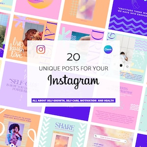 Instagram Post Templates - Pastel colors - Wellness - Motivation - self-love -Coach - Quotes - Canva - Colorful - Download file