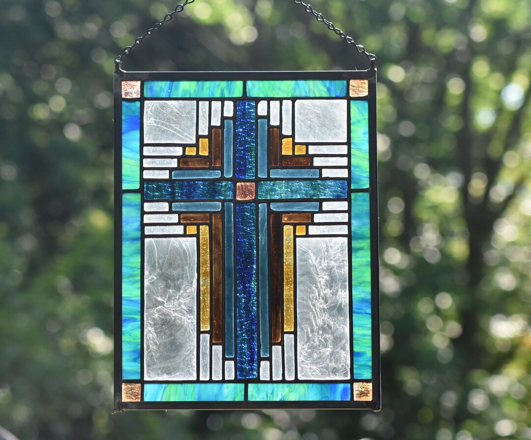 Stained Glass log CABIN Cross Etsy