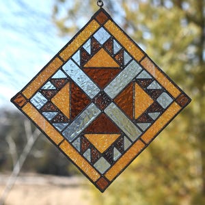 Stained Glass Blue &quot;BEAR&#39;S PAW&quot; Quilt Square