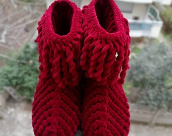 Home Boots, Women's Winter Boots, Knitted Booties, Leather Sole, Baby Booties, Custom knit booties, Valentine's Day gift, *FREE SHIPPING*