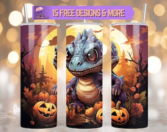 Dinosaurier 20 Unzen Skinny Tumbler Wrap, niedliches Dinosaurier Sublimationsdesign, gruselige Vibes Tumbler digitaler Download, Halloween Tumbler