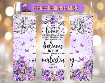 For God So Loved The World 20 oz Skinny Tumbler Sublimation Design John 3:16 Bible Verse Tumbler Digital Download, Christian Tumbler Wrap