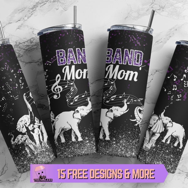 20 oz Skinny Band Mom Tumbler Sublimation Design, Elephant Tumbler Wrap, Music Tumbler Design PNG Instant Digital Download