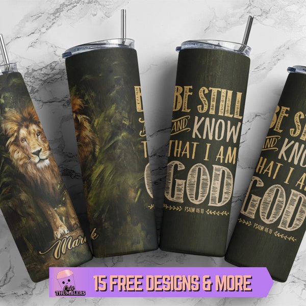 20oz Skinny Tumbler Bible chrétienne verset Psaume PNG Wrap, Christian Tumbler Nom personnalisé Sublimation, Inspirational Design Digital Download