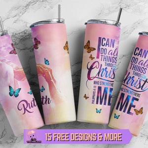 20oz skinny tumbler Christ Strengthens me PNG Tumbler Wrap,Christian Bible Verse Quote Tumbler Design,Inspirational Tumbler Digital Download
