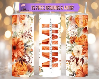Mimi Floral Custom 20 oz Skinny Tumbler Sublimation Design, Mother's Day Gift, Add Kids Names, Mimi Tumbler Digital Download, Mama Tumbler