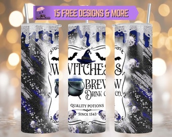 Hexen Gebräu 20 Unzen Skinny Becher Sublimation Design, Hexe Glitzer Becher Wrap Gothic Becher Design PNG digitaler Download,Halloween Becher