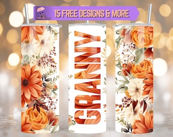 Oma 20 oz Skinny Becher Sublimation Design Oma Floral Becher Design digitaler Download, Becher Geschenk für Oma, Floral Tumbler Wrap