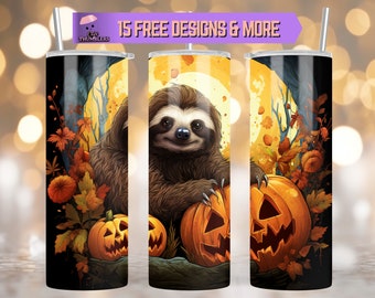 Faultier 20 Unzen Skinny Becher Sublimation Design, gruseliges Faultier PNG, Faultier Becher Design digitaler Download, Halloween Becher wickeln