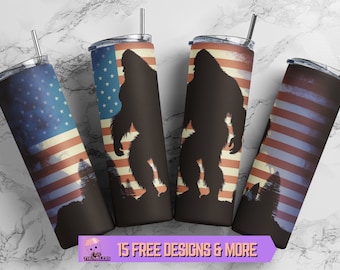 Bigfüße Vaterländischen 20 Unzen Skinny Tumbler Sublimation Design, amerikanische Flagge Tumbler Wrap PNG Design Digital Sofortiger Download, 4. Juli Tumbler