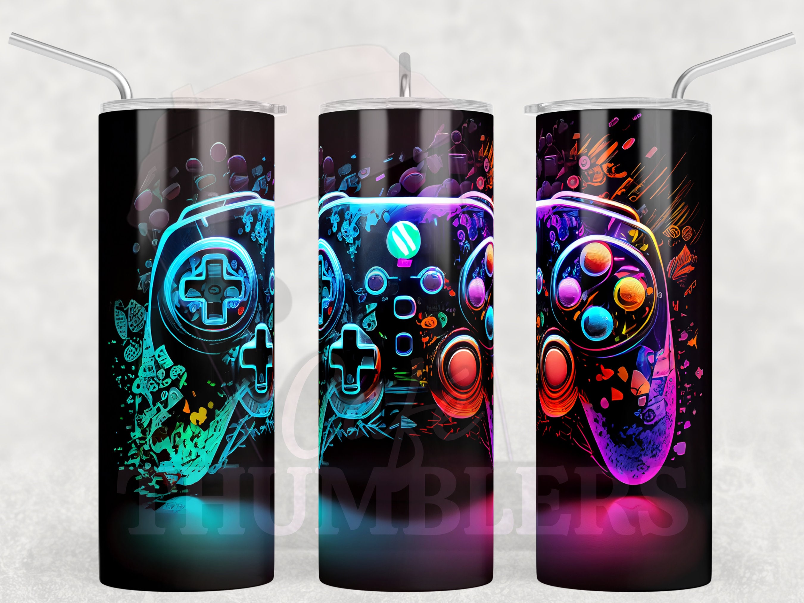 20 Oz Skinny Neon Gamer Tumbler Sublimation Design, Gamer Tumbler Wrap ...